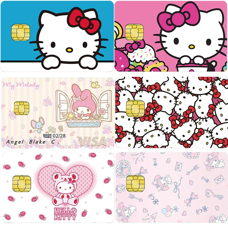 

6 Styles Hellokitty My Melody Children Pvc Game Card Patches Anime Waterproof Matte Leather Debit Card Decoration Stickers Gifts