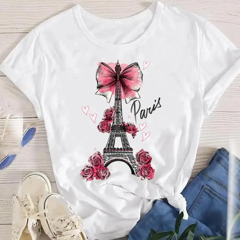 

Женские топы с принтом, акварельные Топы с бантом и цветами, летняя модная женская одежда с коротким рукавом, футболки, женская футболка 2022, ...