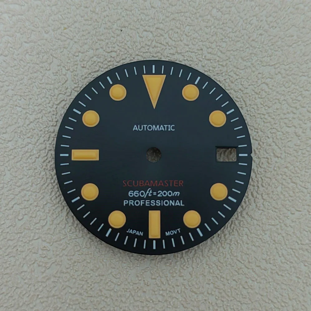 Watch accessories dial 28.5mm C3 green luminous retro dial black/white for NH35/NH36 movement Date/NO Date NH35 case