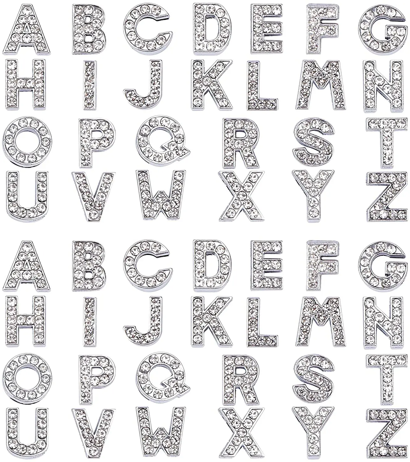 

52 PCS Alphabet A-Z Letter Slide Charm Rhinestone Beads 8mm Hole Slide Alphabet Letters for 8mm Stainless Steel Color