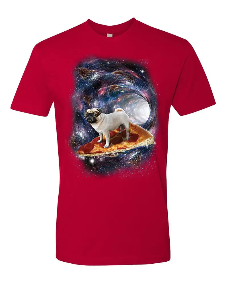 Забавная искусственная кожа серфер пиццы мопса Мужская футболка унисекс с