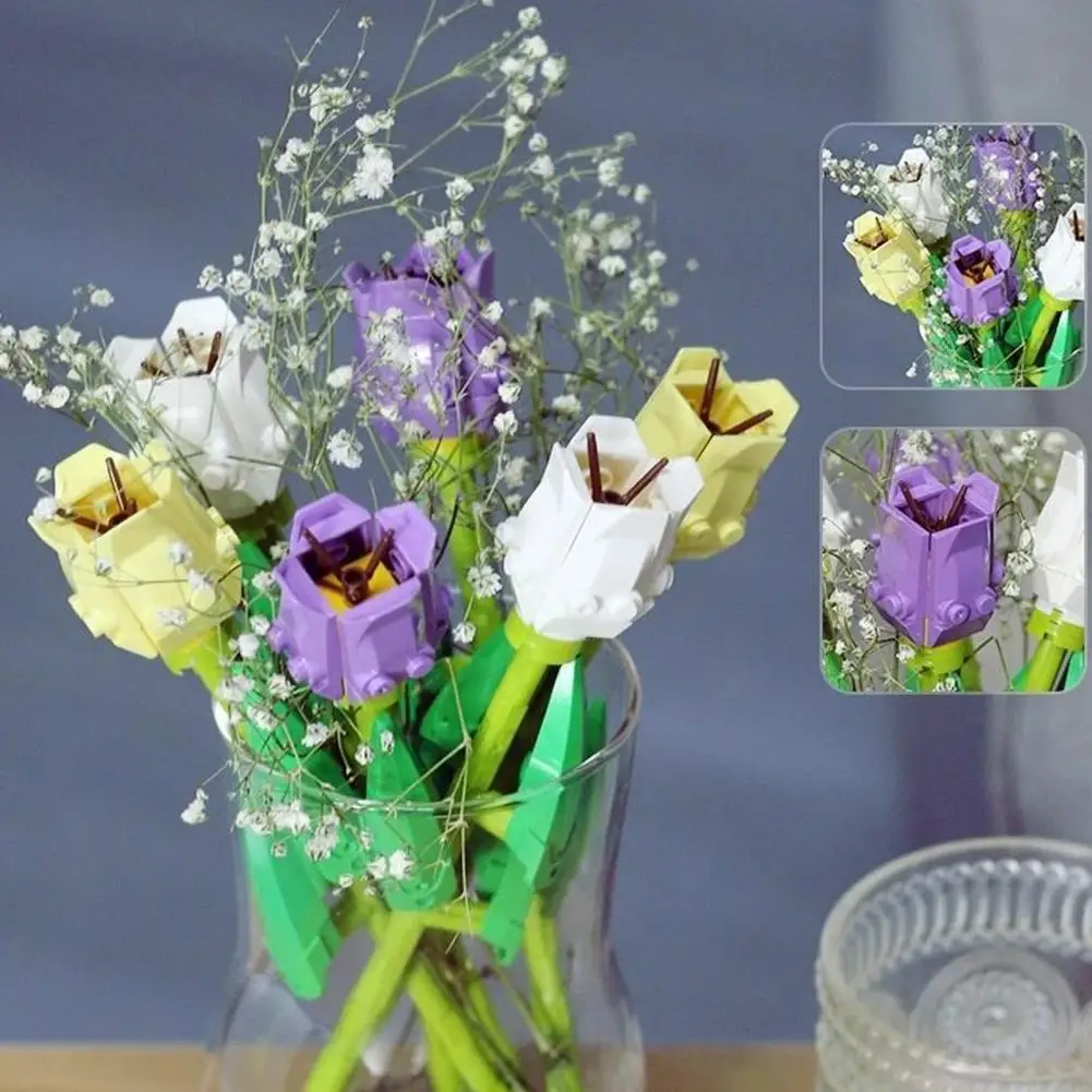 

DIY Flower Anti-fall Smooth Edges Building Block Fake Flower Rose Fine Workmanship Artificial Flower for Valentine's Day