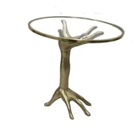 hand shape design creative small tea table home decor round glass