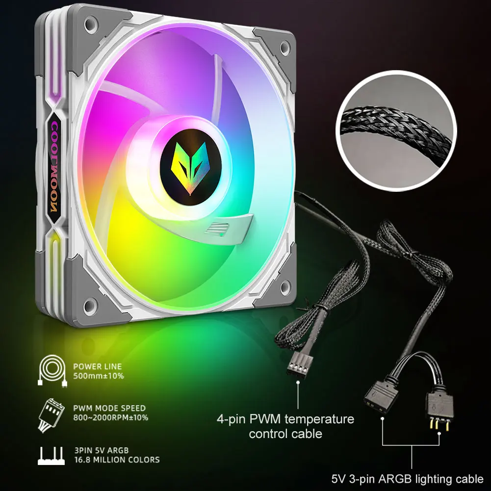 

Кулер для охлаждения COOLMOON, 120 мм, ШИМ, RGB, 3 контакта, Радужный, 5 В, тихий вентилятор радиатора для LGA, AMD