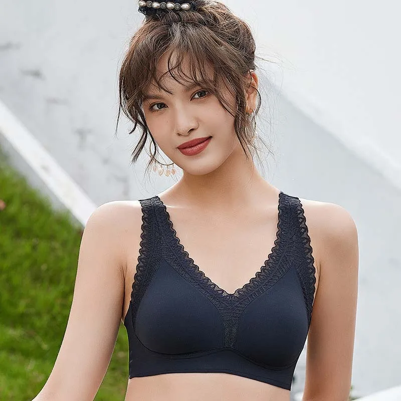 Roseheart New For Women  Black Blue Wireless Female Bras Push Up Padded Wire Free One-Piece Bra Padded Cup A B Underwear