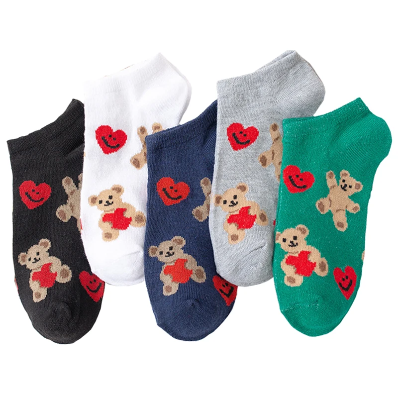 

5 Pair Silicone Non-slip Breathable Ankle Socks Women Pure Cotton Socks Soft Slippers Cute Cartoon Invisible Boat Sokken Kawaii
