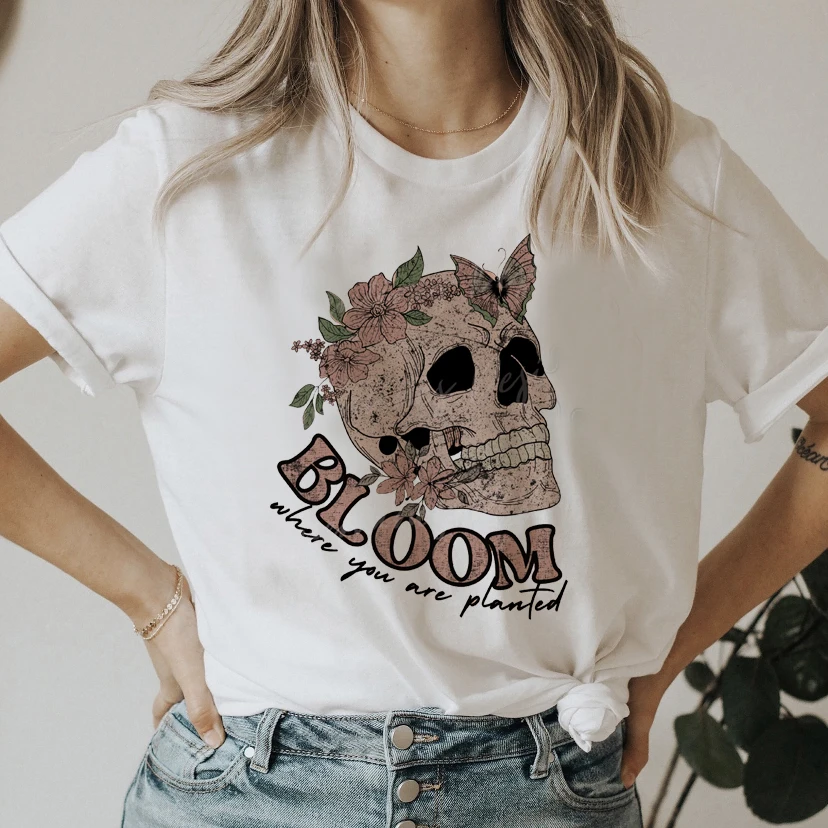 

Модные женские топы, белая футболка с коротким рукавом, летняя футболка с мультяшным принтом черепа, креативная женская футболка в стиле па...