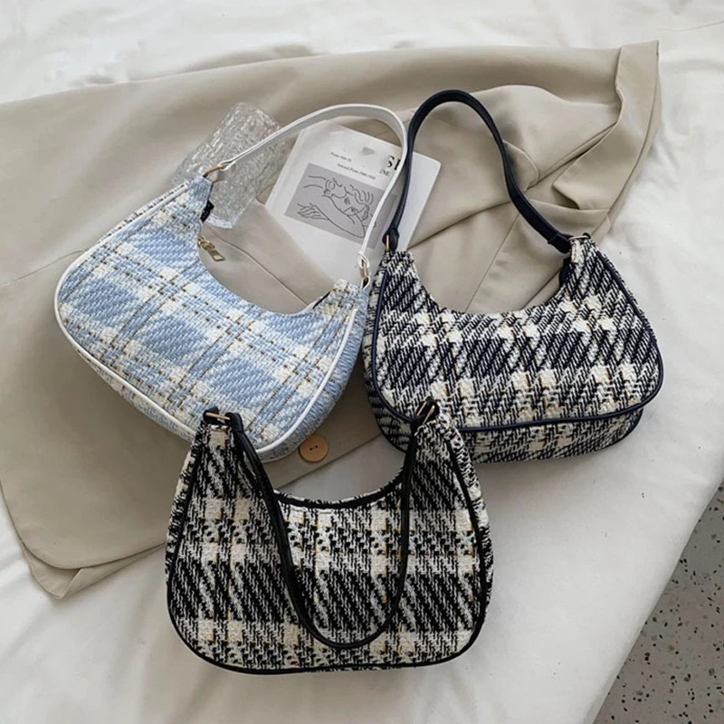 

Canvas Crescent Shoulder Handbag for Women Elegant Feminine Mini Handbags Shoulder Tote HandBag with Zipper Closure