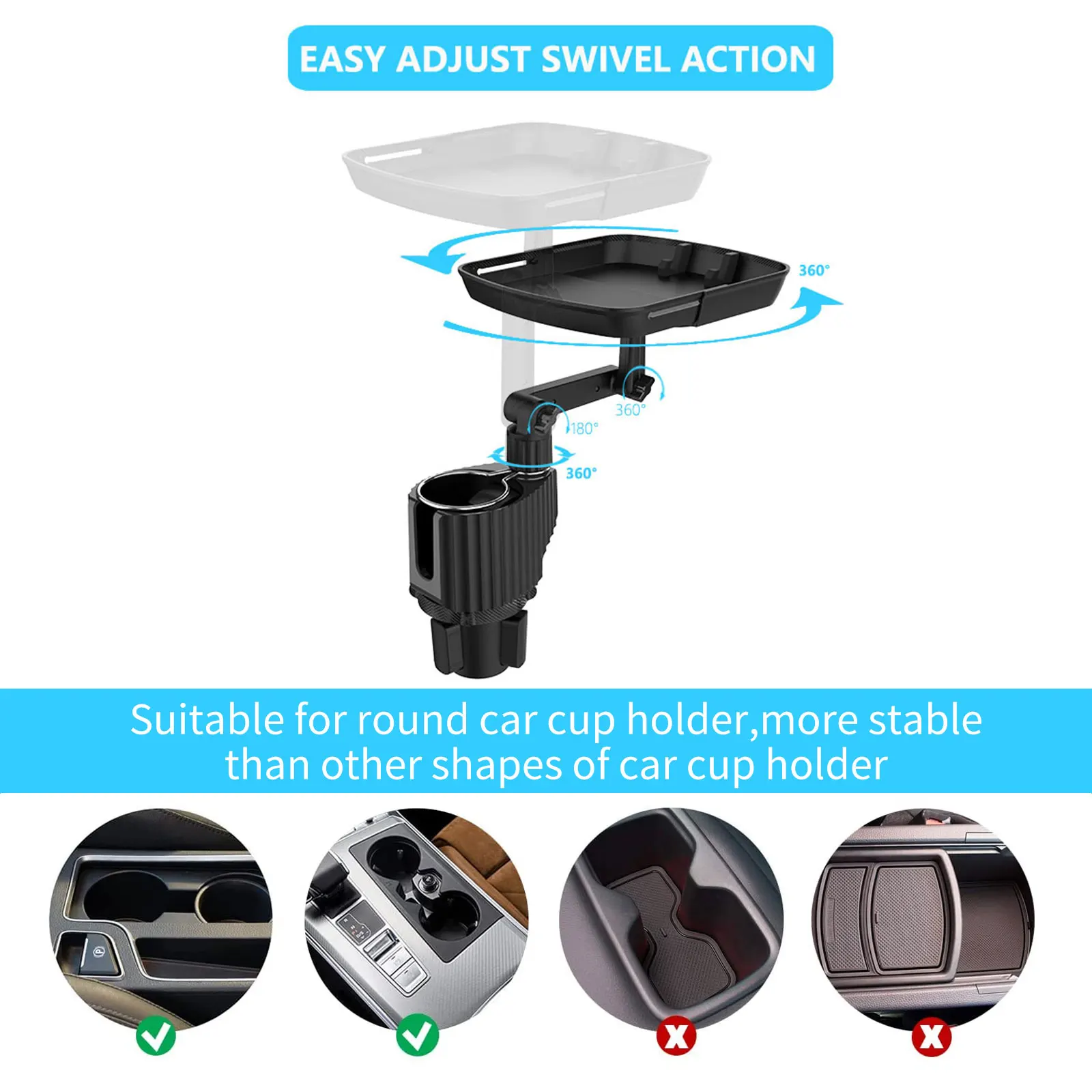 

Удобный автомобильный поднос/подстаканник, выдвижная Поворотная Автомобильная стойка для хранения, черная Многофункциональная подставка,...