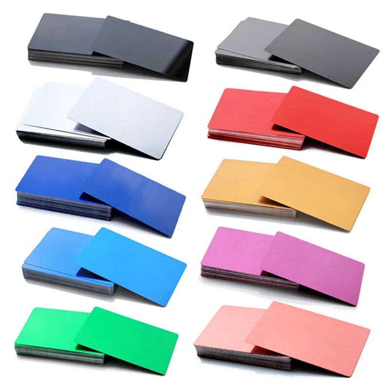 

100PCS Mixed Color Aluminum Alloy Card Engraving Metal Business Visit Business Card Blank 0.2mm Thick