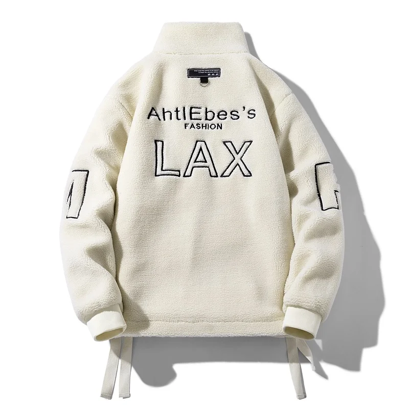 

Winter Fashion Lamb Fur Comfortable Trend Oversized Faux Jacket Winter Warm Streetwear Korean Embroidery Fleece Sherpa Coat Men