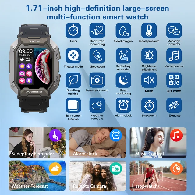 1.71 inch Smart Watch Men - Pedometer Swimming Sports Fitness Tracker 4