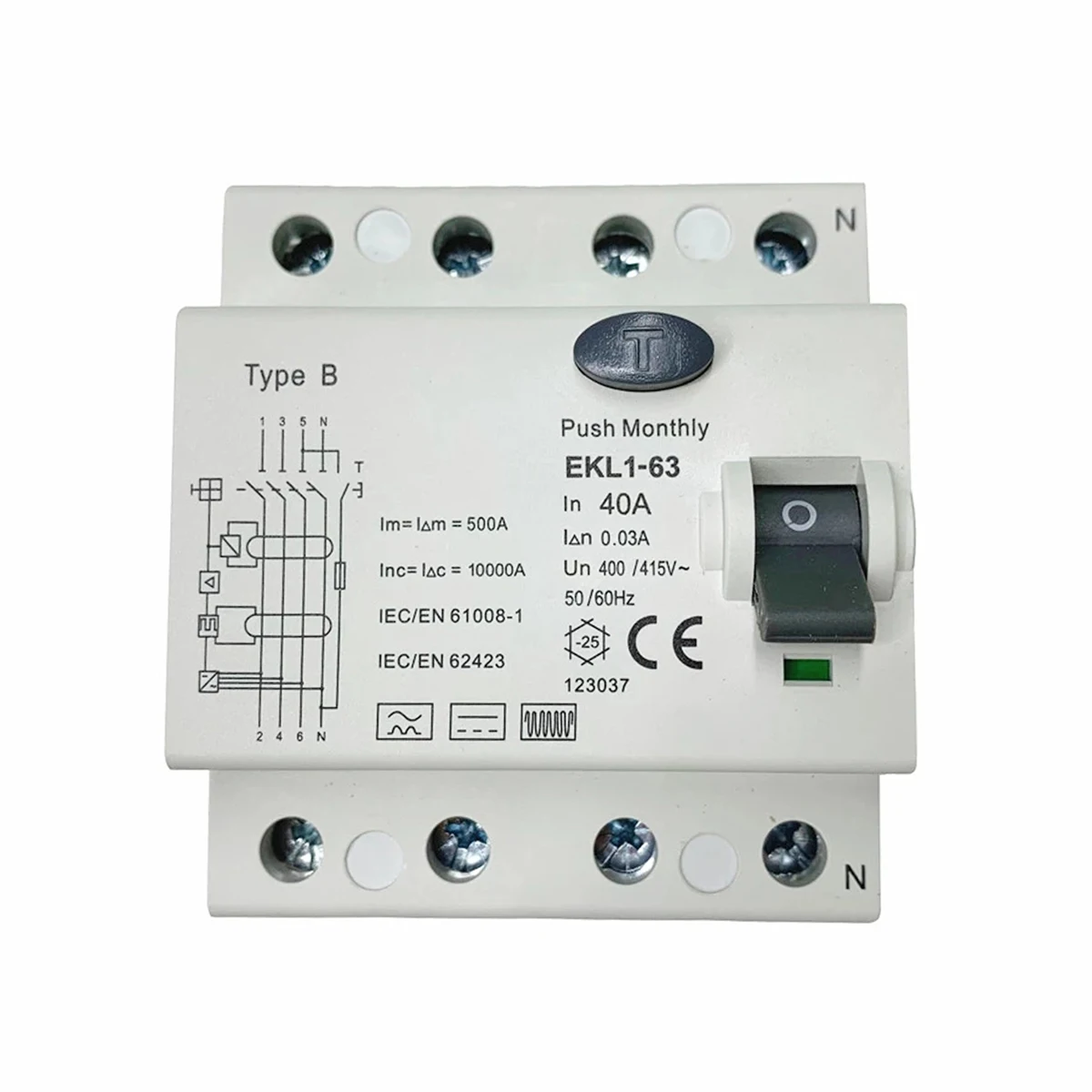 

Автоматический выключатель остаточного тока RCCB, 10 кА, 4 полюса, 40 А, 30 мА, утечка RCD ELCB EKL1-63, тип B