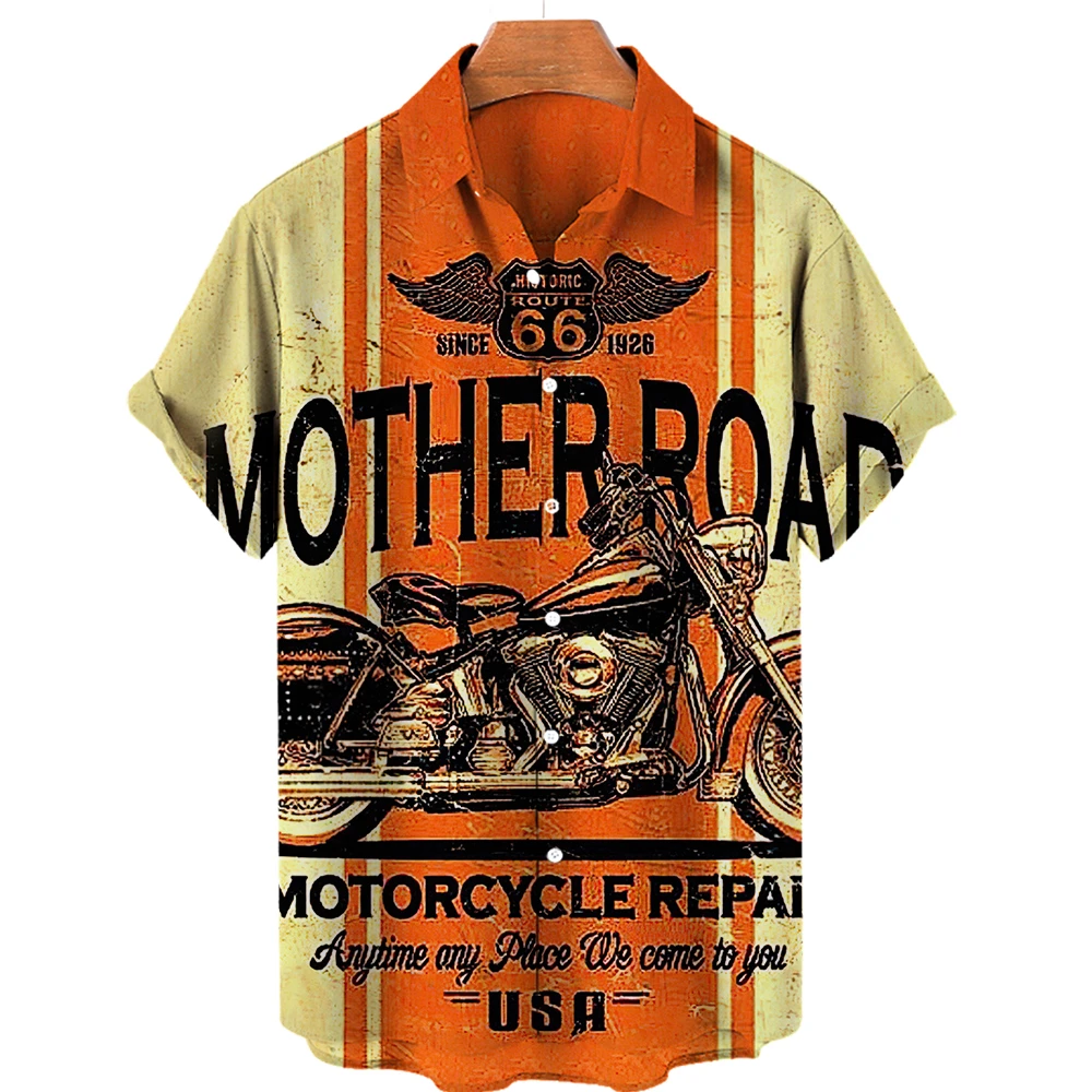 2022 Summer Men's Biker Shirts Retro 3d Printed Hawaiian Beach Shirts Short Sleeves Loose Tops Quick Dry Lightweight Shirts