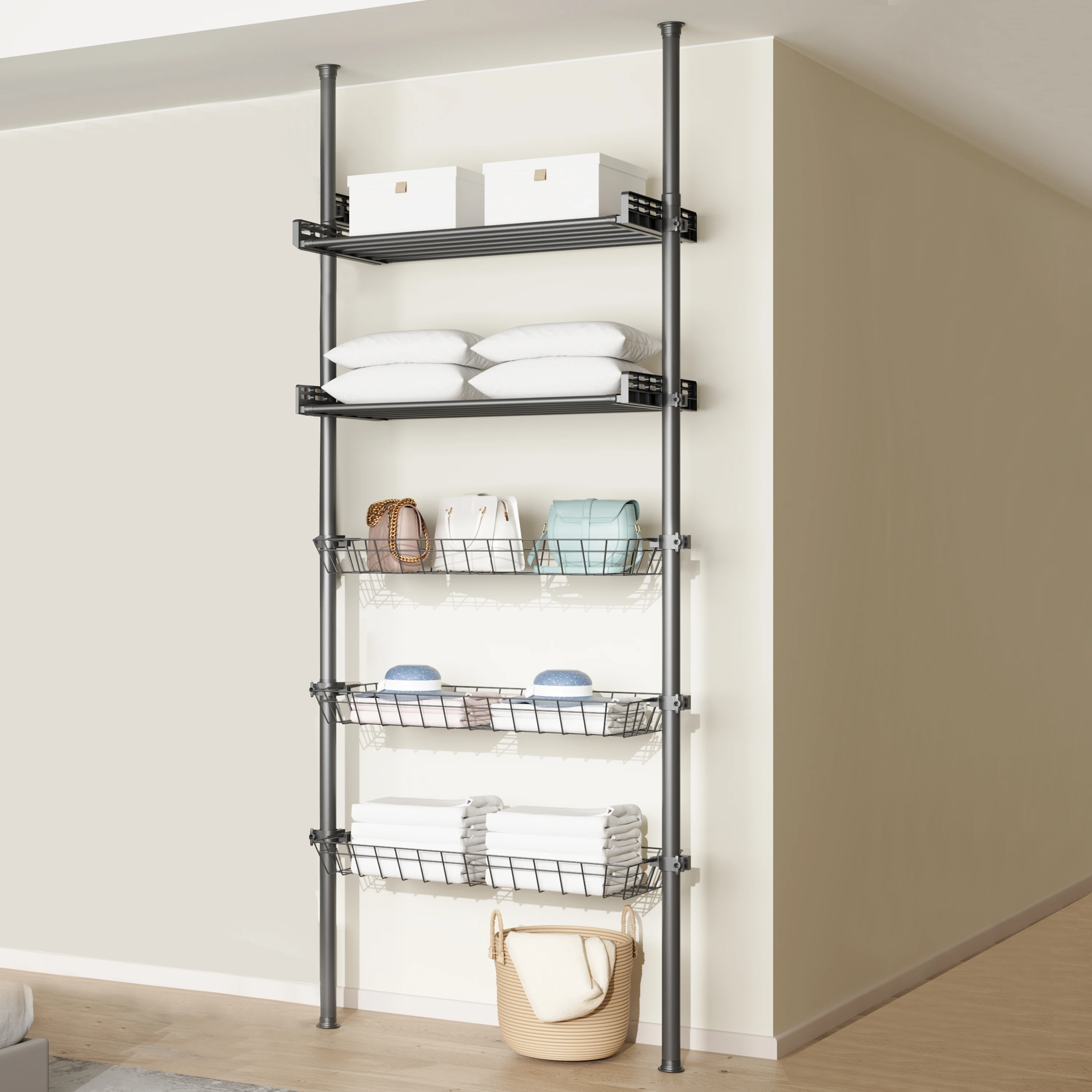 

Floor Shoes Shelf Indoor Portable Garment Display Racks Black Household Steel Storage Racks With Shelving
