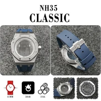 fashion 41mm watch case rubber strap sapphire glass mirror watch accessory set for nh35 nh36 4r36 movement part