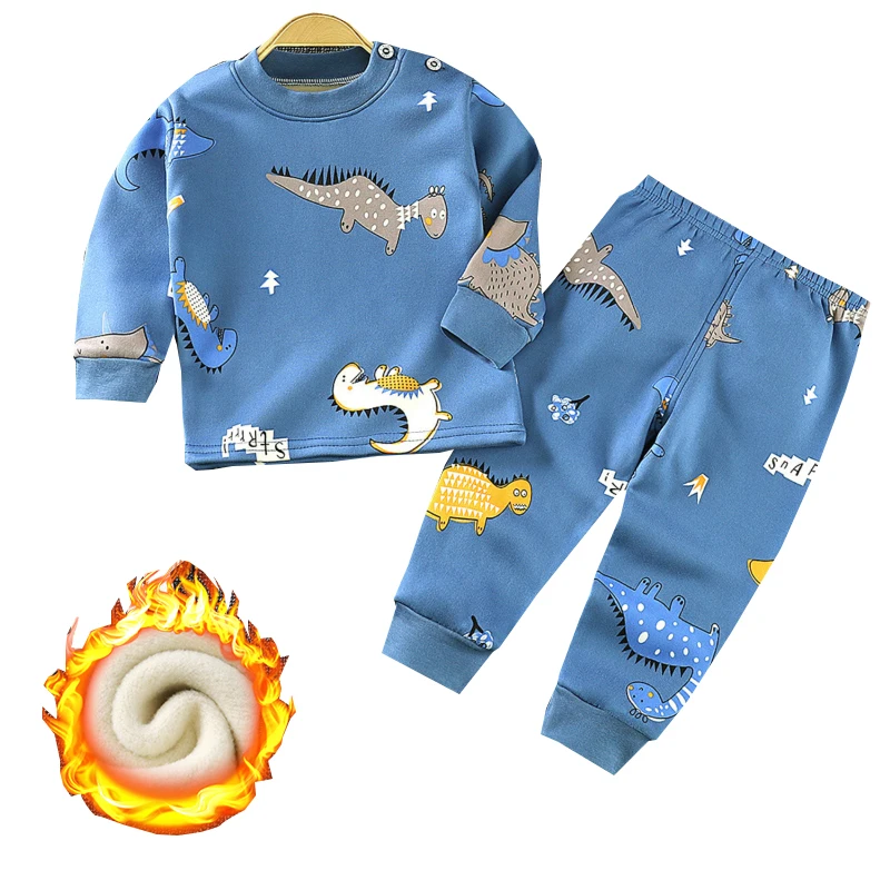 

Plus Velvet Children Sets Thermal Underwear Suit Autumn Winter Thickened Long-sleeved Girl Clothes Boys Cartoon Pajamas Clothes