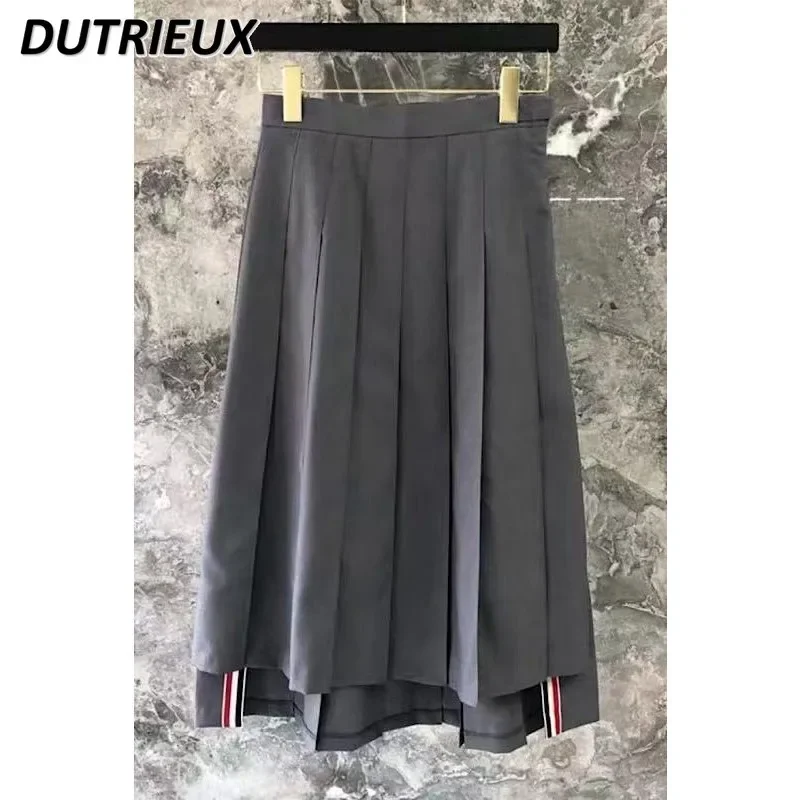 

High Waist Slimming Gray Long Skirts Irregular Suit Skirt for Women Hot Preppy Style Spring Summer New Mid-Length Pleated Skirt
