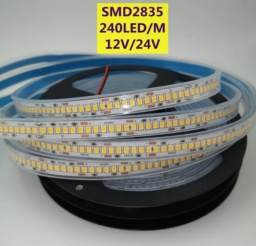 5m/lot PCB 2835 SMD 1200 LED Strip Tape DC12V 24V Ip20 Non Waterproof Flexible Light 240 Leds/m, White Warm White