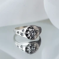 gothic style star pattern ancient greek mythology smile expression stitching sun moon metal ring fashion men women gift jewelry