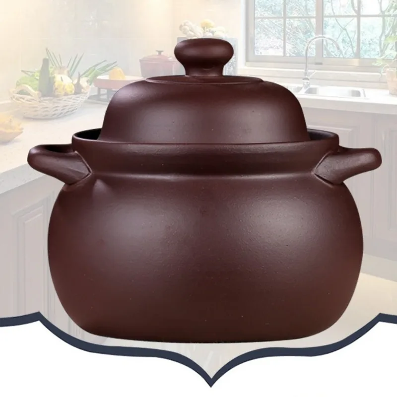 

2.2L Clay Pot No Cracking Purple Casserole Ceramic Casserole Cookware Soup Pot Food Stewpan Cooking Cookware Kitchen Stew Pots