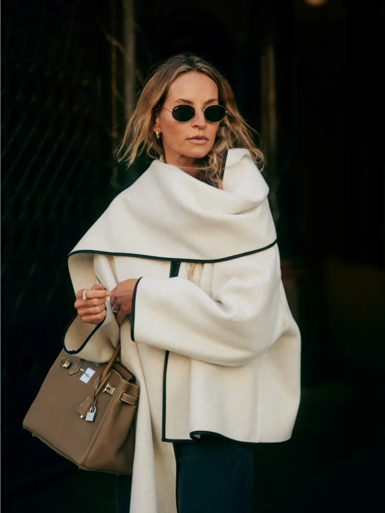 

Модное шерстяное пальто в стиле пэчворк с шарфом, элегантные однотонные свободные куртки на одной пуговице, осень 2023, женская теплая шикарная верхняя одежда