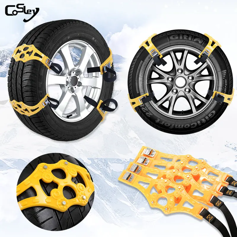 

4/8Pcs Yellow Black Car Tyre Winter Roadway Safety Tire Snow Adjustable Anti-skid Safety TPU Double Snap Skid Wheel Chains Tools