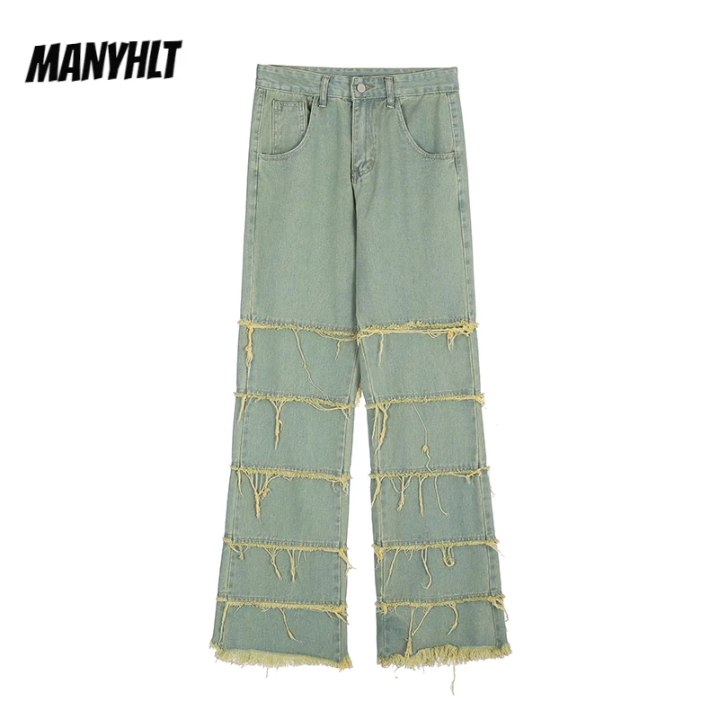 

Джинсы мужские и женские рваные в полоску, прямые брюки из денима с широкими штанинами, в стиле оверсайз, с потертостями, весна