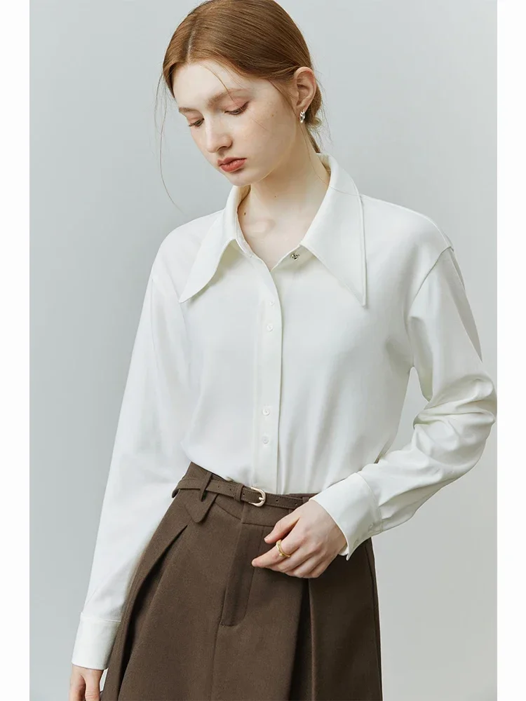 Женская Рубашка Приталенного Кроя С Французским Острым Воротником Однобортная
