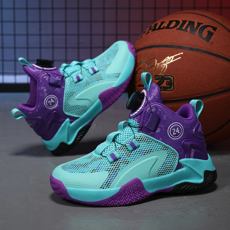 Autumn Kids Basketball Shoes High Top Boys Sports Shoe Button Design Children's Sneakers Non Slip Damping Student Training Shoes