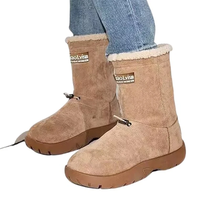 Зимние женские ботильоны на меху замшевая обувь плоской подошве и платформе