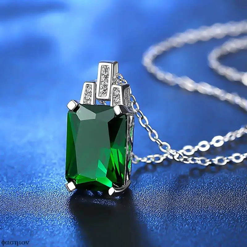 

Women Emerald Cut Created Emerald Pendant Solid Not Include the Chain Necklaces
