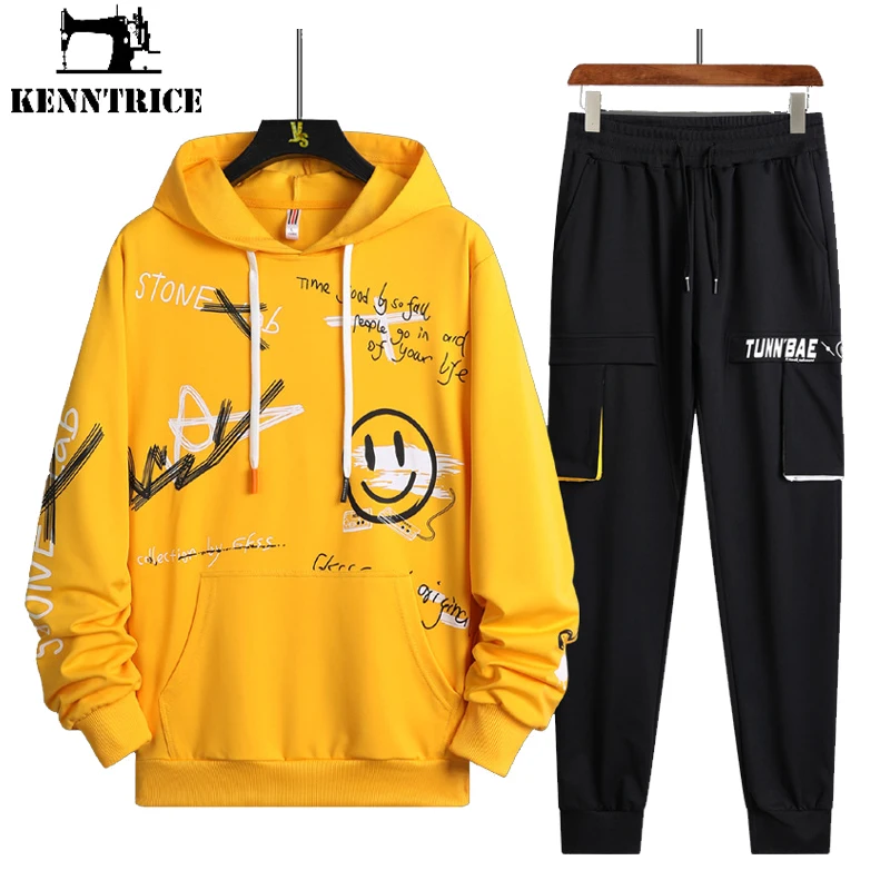 Kenntrice For Man Sweatsuits Sweatpants Jogging Outdoor Hooded Male Streetwear Sport Gyms Pullover Spring Autumn Two-Piece Sets