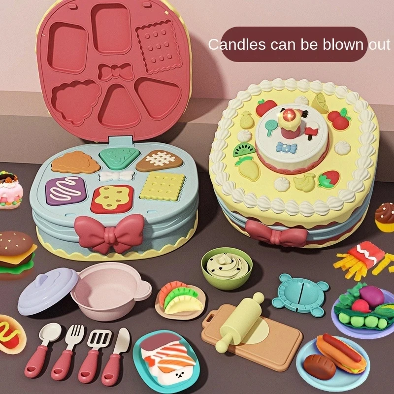 Puxida Children's Play House Colorful Mud Cake Toy Sound and Light Hamburger Plasticine Mold Ultra Clay Suit Gifts for Girls Boy