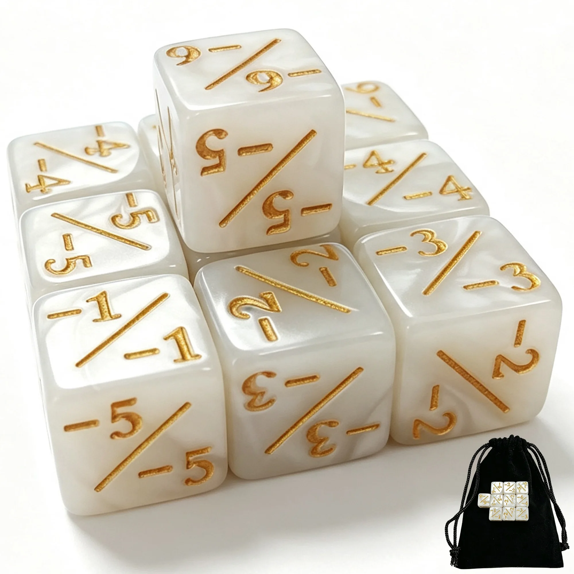 Фото 10 шт. игральных костей DND MTG +1/-1, набор кубиков D&D с положительными и отрицательными значениями, жетоны Magic the Gathering с сумкой для хранения, игровые аксессуары. №3