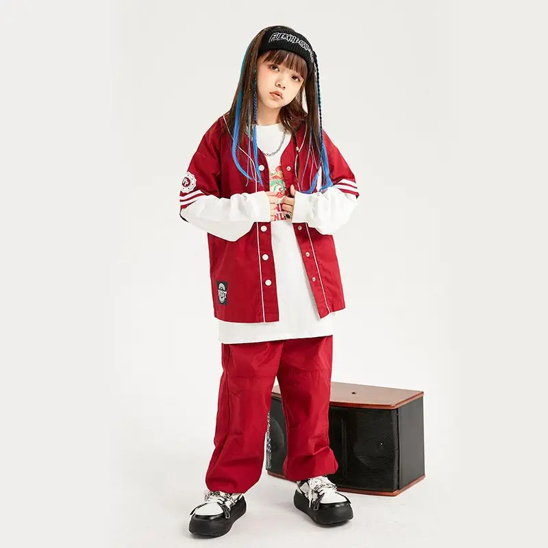 Детская уличная одежда для подростков в стиле хип-хоп красная рубашка топы