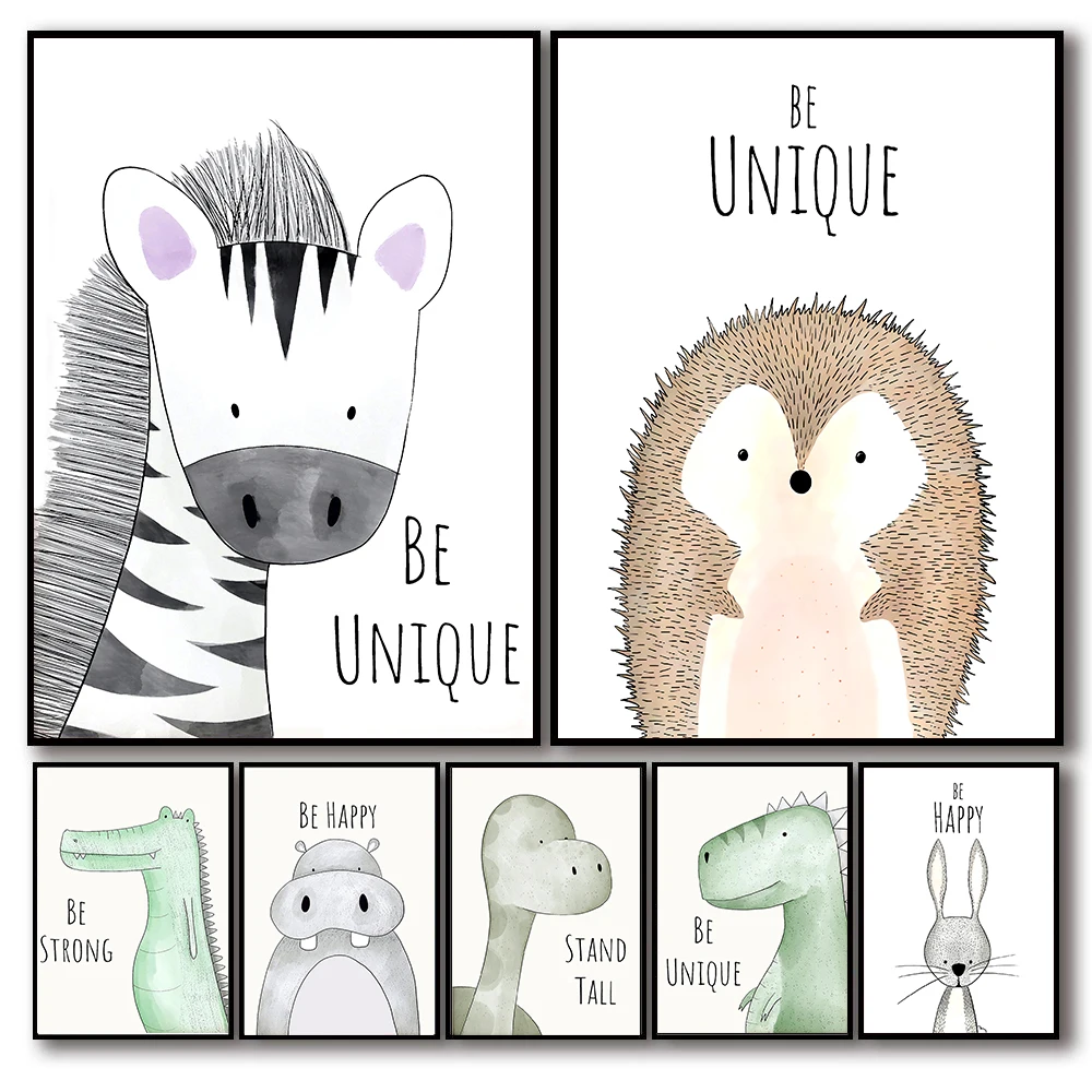 

Kindergarten wall decoration wall stickers children's room decoration art painting cartoon animal art canvas printing poster