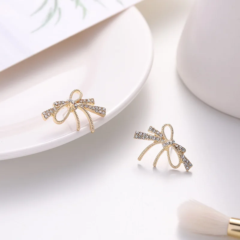 

Romantic Gold Color Bow-knot Stud Earrings for Women Girl Wedding Bridals Dating with Cubic Zirconia Fashion Jewelry Gift