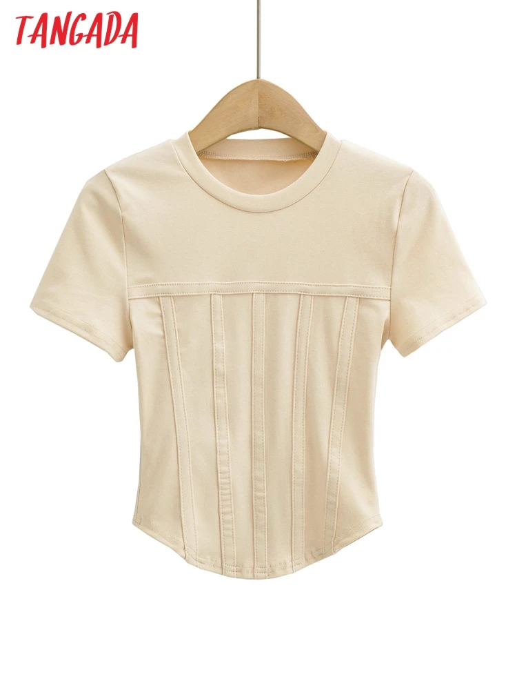 Женская футболка в полоску с коротким рукавом и круглым вырезом |