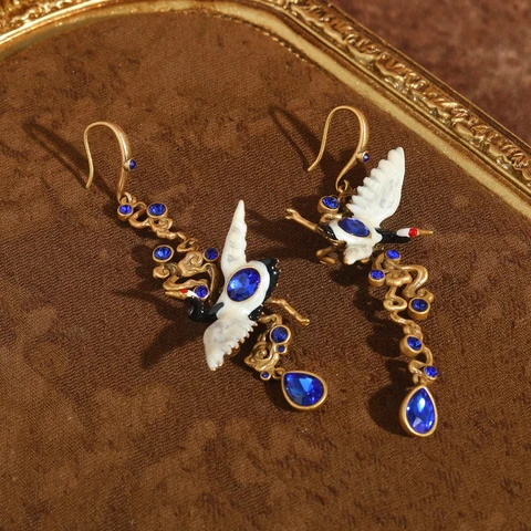 Золотые серьги-капельки STALAIT с эмалью и кристаллами