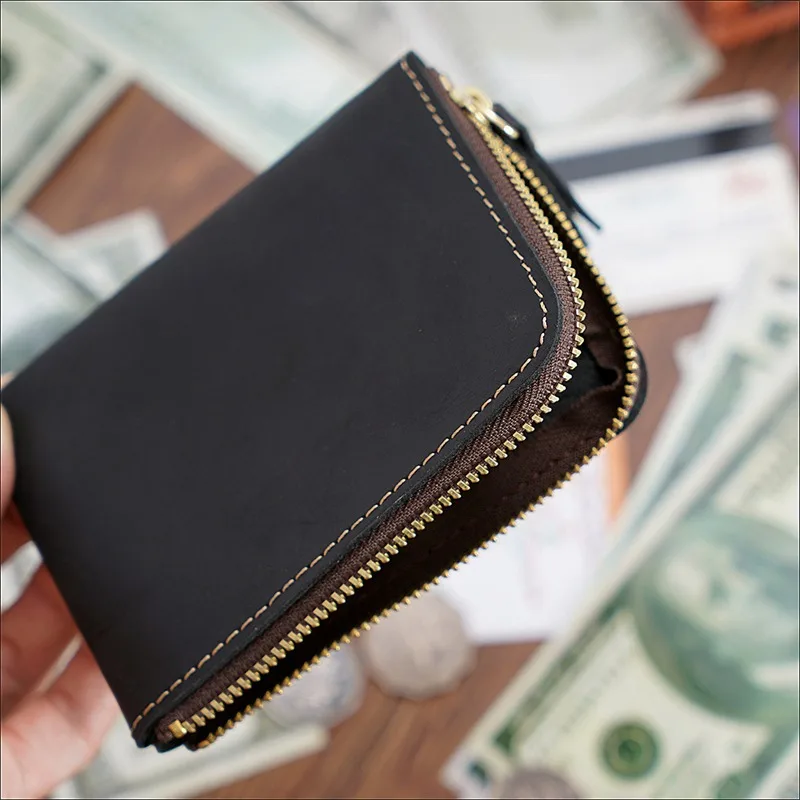 

1 pc Genuine Leather ID Bank Credit Card Holder Men Business Card Holder Women Zipper Purse Unisex Card Case Zipper Coin Purse