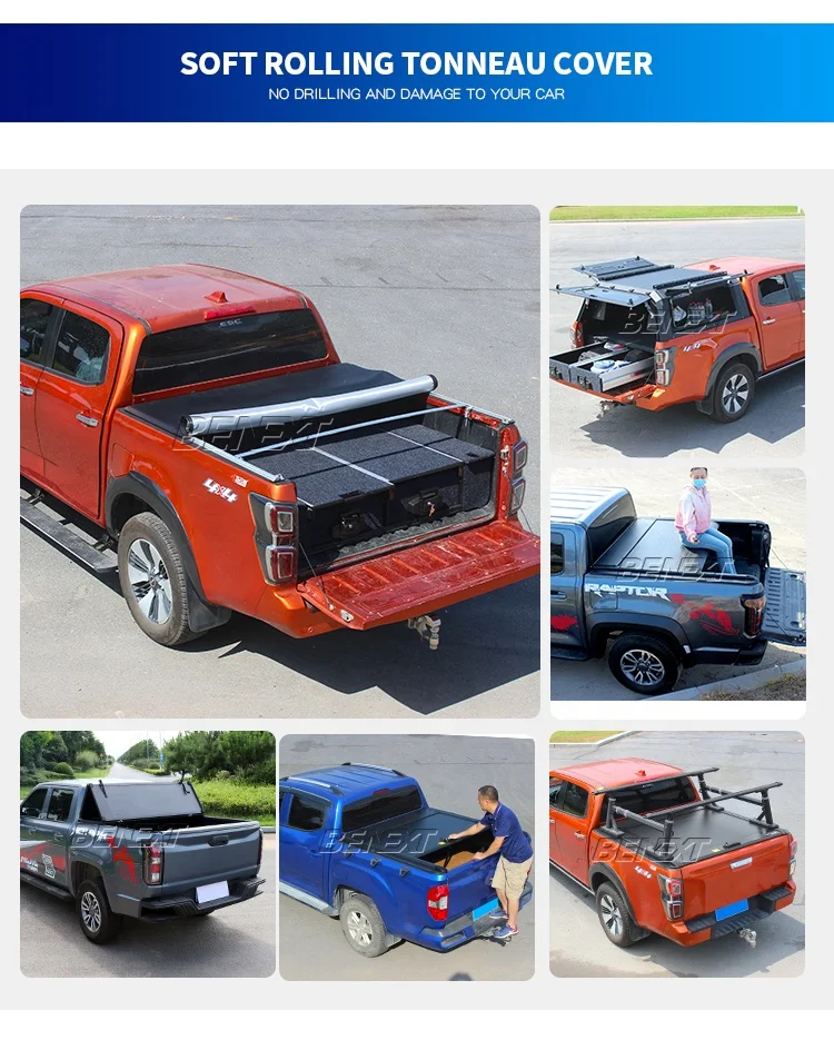 Фото Чехол на кровать для пикапа, мягкий складной чехол Hilux Vigo Tonneau для chevy silverado mitsubishi Triton ford Raptor F150 №4