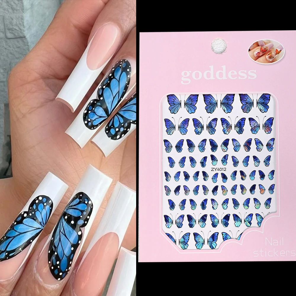 

1Pcs Beautiful Blue Butterfly 3D Nail Sticker 8*10CM Self-Adhesive Laser Butterfly Nail Decals DIY Christmas Butterfly Slider *&