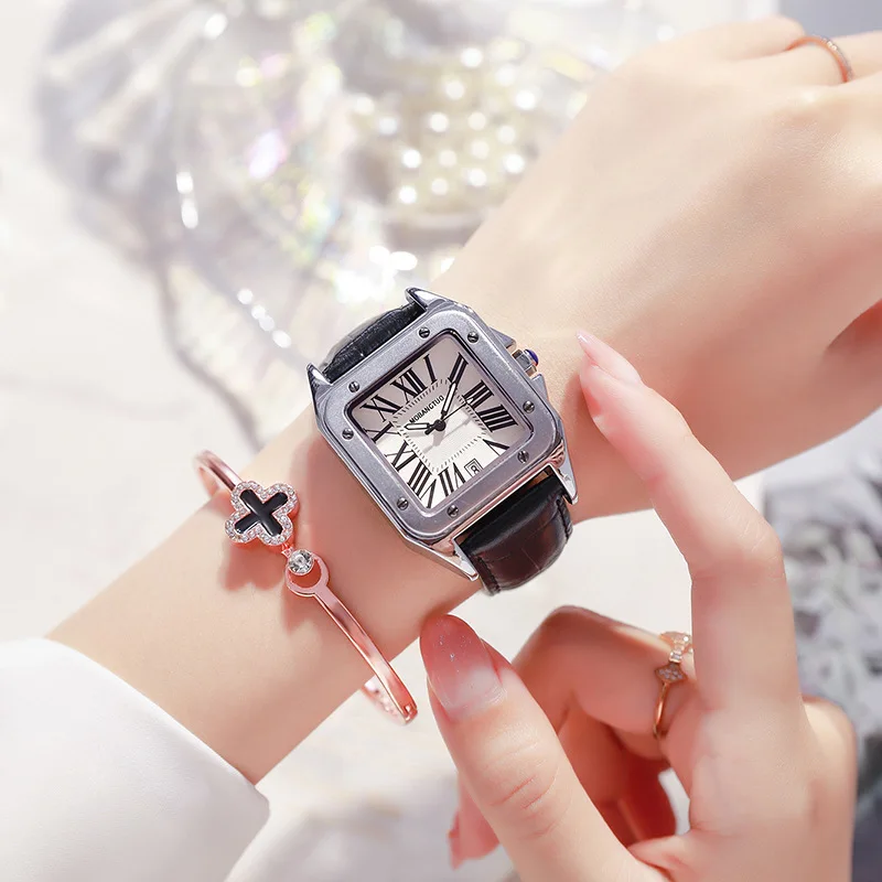 

Full diamond square women's watch square belt quartz watch light luxury minority high sense watch women Perpetual Calendar
