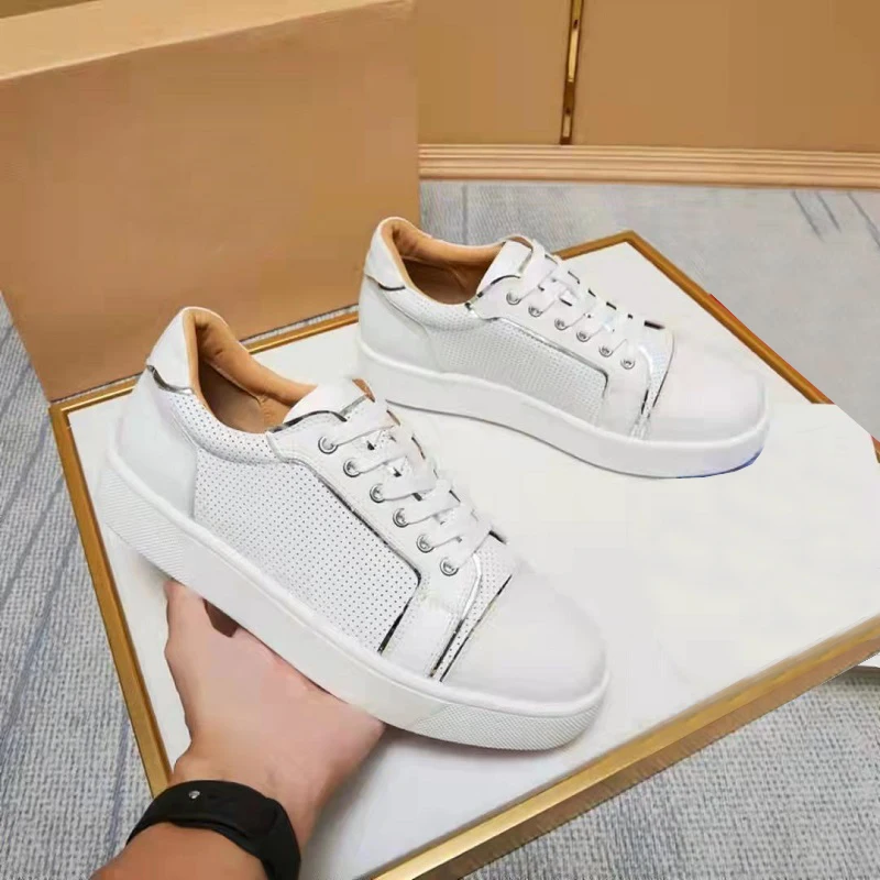 

Туфли мужские кружевные на плоской подошве, дышащие Туфли с круглым носком, красные, повседневная обувь для офиса, банкета, свадьбы, белые