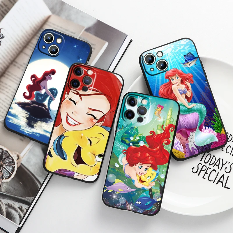

Mermaid Disney Princess Cute For Apple iPhone 14 13 12 11 Pro Max Mini XS Max X XR 6S 6 7 8 Plus 5S SE2020 Soft Black Phone Case
