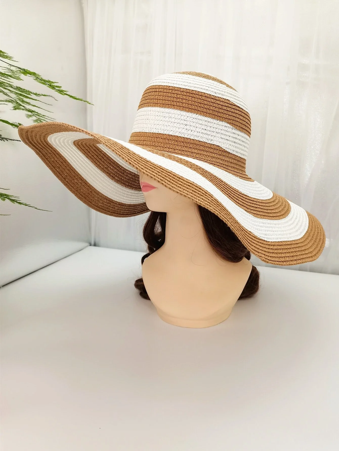

hat Striped Print Wide Brim Straw Hat beach