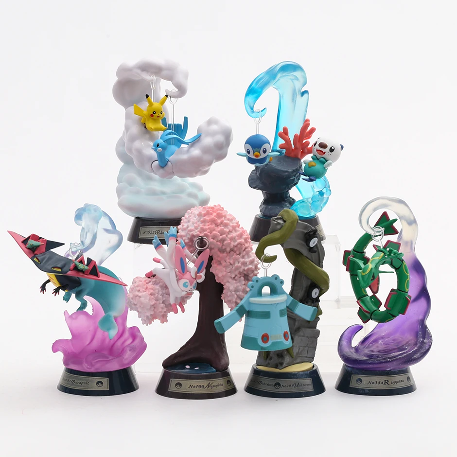 

Sylveon Piplup Oshawott Dragapult Rayquaza Bronzong Altaria Swing Vignette Collection 2 Pokemon Figure Set