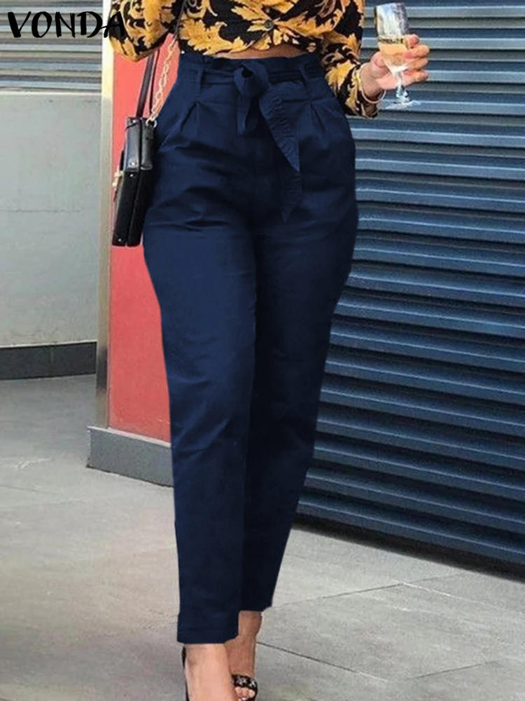 

Elegant Pants For Women VONDA 2022 Casual Solid Color High Waist Long Trousers Oversized Holiday Pantalones Loose Bottoms