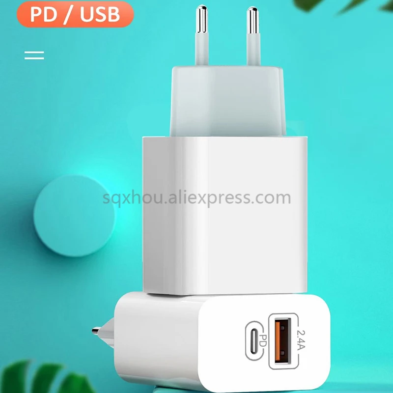 

10Pcs 5V 2.4A Usb+PD Quick Charge QC3.0 EU/US Plug 18W Charging For Samsung iPhone X 8 11 12 13 Mini Pro Max Fast Phone Charger